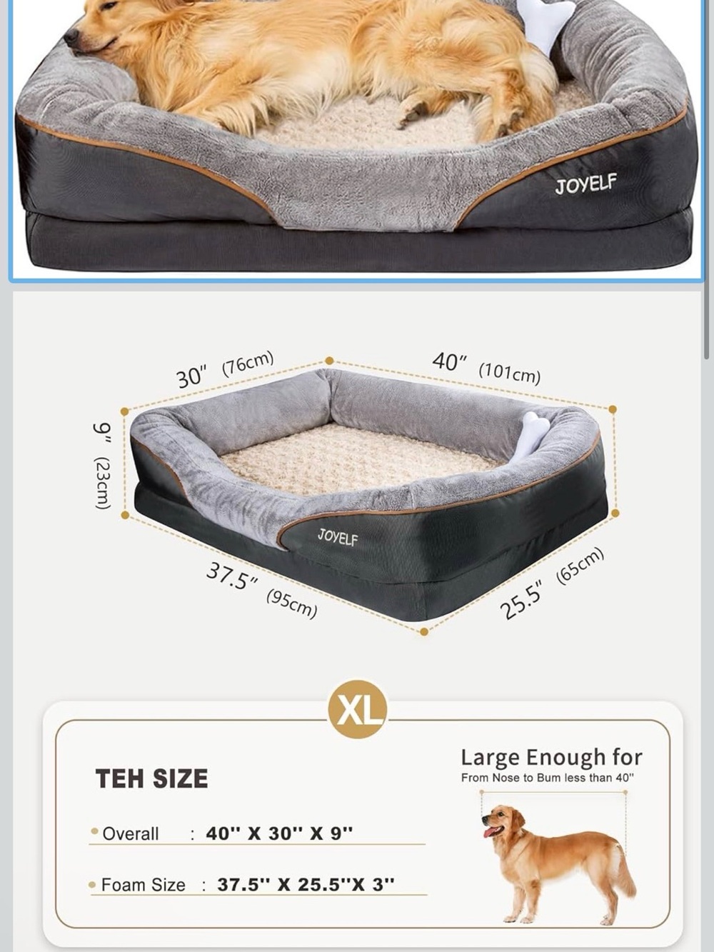 JOYELF XLarge Memory Foam Dog Bed